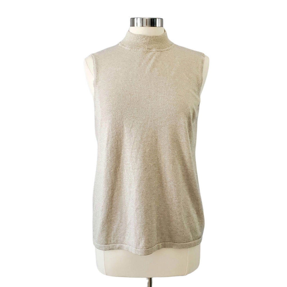CHICO'S Light Tan Mock Neck Sleeveless Pullover Top Size 2